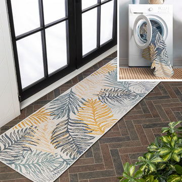 Calypso Coastal Casual Palm Frond Reversible Machine-Washable Indoor/Outdoor Area Rug